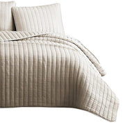 Benzara 3 Piece Crinkles King Size Coverlet Set with Vertical Stitching, Brown