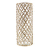 Benzara Cylindrical Bamboo Weaved Glass Vase, Grand, Brown and Clear