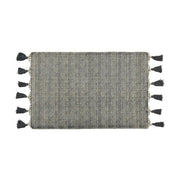 Benzara 3 x 2 Feet Block Printed Cotton Rug with Tassel, Gray and Off White