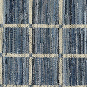 Benzara 8 x 2.5 Feet Reversible Cotton Rug with Grid Pattern, Blue and Off White
