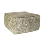 Benzara Square Shaped Fabric Pouf with Traditional Floral Pattern, Brown