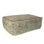 Benzara Rectangular Shaped Fabric Pouf with Traditional Floral Pattern, Brown