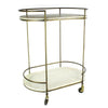 Benzara 2 Tier Obround Shaped Metal Bar Cart with 2 Wooden Shelves,Brass and White