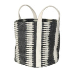 Benzara Round Cotton Tote with Block Printed Details, Gray and White