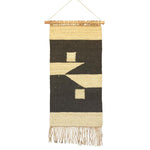 Benzara Hemp Wall Hanging with Fringes and Geometric Pattern, Black and Beige