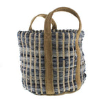 Benzara Woven Denim Basket with Two Handles, Blue and Beige