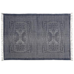 Benzara 4 X 6 Feet Fabric Rug with Fringe and Batik Prints, Blue