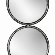Benzara 48 Inch 4 Stacked Round Mirrored Wall Decor, Antique Silver