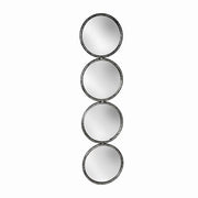 Benzara 48 Inch 4 Stacked Round Mirrored Wall Decor, Antique Silver
