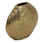 Benzara 10 Inch Aluminum Hammered Round Bellied Shape Vase, Champagne Gold