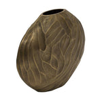 Benzara 14 Inch Aluminum Hammered Round Bellied Shape Vase, Brass