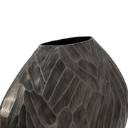 Benzara 22 Inch Aluminum Hammered Round Bellied Shape Vase, Antique Silver