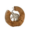 Benzara Round Wooden Sculpture with Elephant in Open Center, Brown and Silver