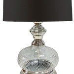 Benzara Pot Bellied Shape Glass Table Lamp with Metal Tier Base, Clear and Black