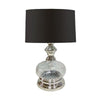 Benzara Pot Bellied Shape Glass Table Lamp with Metal Tier Base, Clear and Black