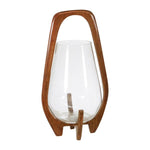 Benzara 15 Inch Bellied Glass Vase with Wooden Handle, Set of 4, Clear and Brown