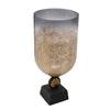 Benzara Glass Round Hurricane Candle Holder with Block Base, Set of 2, Brown