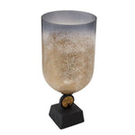 Benzara Glass Round Hurricane Candle Holder with Block Base, Set of 2, Brown