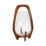 Benzara 19 Inch Bellied Glass Vase with Wooden Handle, Set of 2, Clear and Brown