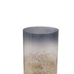 Benzara 22 Inch Glass Cylindrical Shaped Hurricane with Block Base, Set of 2,Brown