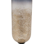 Benzara 22 Inch Glass Cylindrical Shaped Hurricane with Block Base, Set of 2,Brown