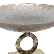 Benzara Round Glass Bowl Accent Decor with Ring Design Support, Gray and Bronze