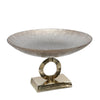 Benzara Round Glass Bowl Accent Decor with Ring Design Support, Gray and Bronze