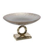 Benzara Round Glass Bowl Accent Decor with Ring Design Support, Gray and Bronze