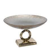 Benzara Round Glass Bowl Accent Decor with Ring Design Support, Gray and Bronze