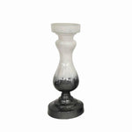 Benzara 16 Inch Glass Candle Holder with Turned Pedestal Design, Set of 2,White