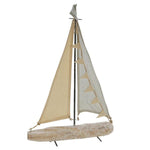 Benzara Metal Sailboat Accent Decor with Fabric Sail, Set of 4, Beige and Brown