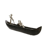 Benzara Wooden Boat Design Table Decor with 1 Row Man, Set of 4, Black