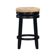 Benzara Wooden Counter Stool with Round Rattan Padded Seat, Black and Brown
