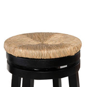 Benzara Wooden Counter Stool with Round Rattan Padded Seat, Black and Brown