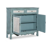 Benzara Traditional Style Wooden Console with 2 Door Storage, Blue and White