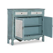 Benzara Traditional Style Wooden Console with 2 Door Storage, Blue and White