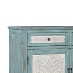 Benzara Traditional Style Wooden Console with 2 Door Storage, Blue and White