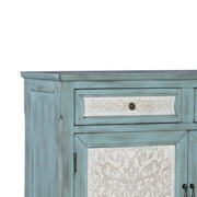 Benzara Traditional Style Wooden Console with 2 Door Storage, Blue and White