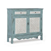 Benzara Traditional Style Wooden Console with 2 Door Storage, Blue and White