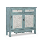 Benzara Traditional Style Wooden Console with 2 Door Storage, Blue and White