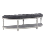 Benzara Wooden Bench with Tufted Seat and One Open Shelf, Gray and Beige