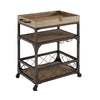 Benzara Wood and Metal 3 Level Bar Cart with Caster Wheels and Side Handle, Brown