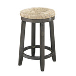 Benzara Wooden Counter Stools with Rattan Fabric Seat, Beige and Brown