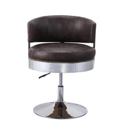 Benzara Swivel Leatherette Accent Chair with Adjustable Height, Brown and Chrome