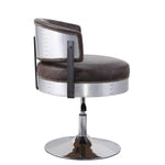 Benzara Swivel Leatherette Accent Chair with Adjustable Height, Brown and Chrome