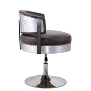 Benzara Swivel Leatherette Accent Chair with Adjustable Height, Brown and Chrome