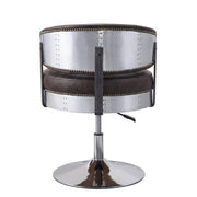Benzara Swivel Leatherette Accent Chair with Adjustable Height, Brown and Chrome