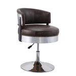 Benzara Swivel Leatherette Accent Chair with Adjustable Height, Brown and Chrome