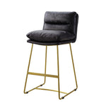 Benzara Leatherette Counter Height Chair with Metal Sled Base, Black and Gold