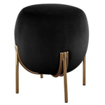 Benzara Fabric Upholstered Round Ottoman with Straight Metal Legs, Black and Gold